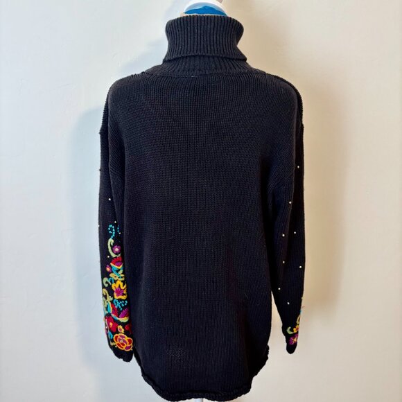 Vintage Gantos Embroidered Beaded Longline Tunic Sweater Cotton Blend Size M - Picture 5 of 6